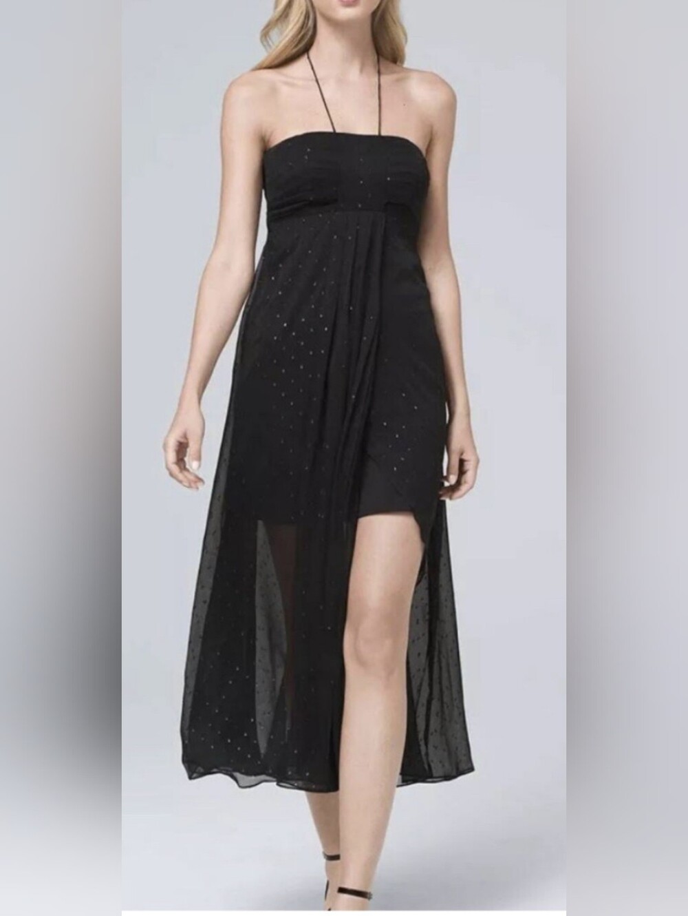 NWT! Fall WHBM Metallic Sheer Glam Maxi Women's Strapless Cocktail Party Dress 6